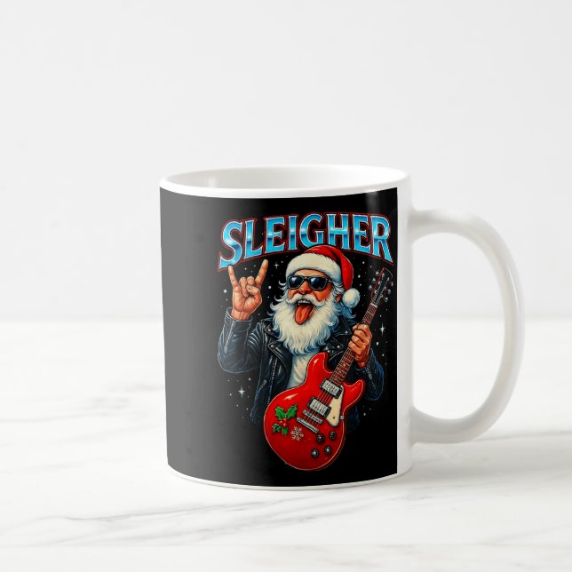 Caneca De Café Sleigher Rock Santa Funny Metal Christmas Design  (Direita)