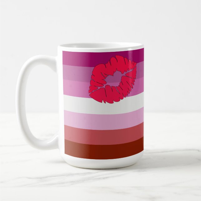 Caneca De Café SlipperyJoe lipstick lésbica orgulho bandeira femi (Esquerda)