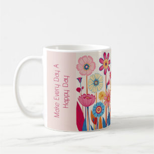 Caneca De Café Slogan floral do estilo Vintage 60s