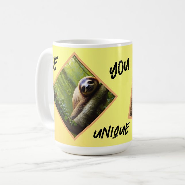 Caneca De Café Sloth "Be You Unique", (Frente Esquerda)
