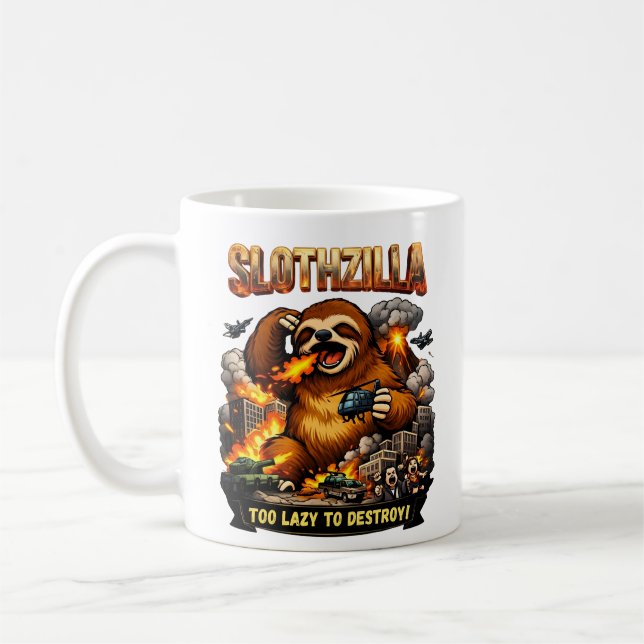 Caneca De Café Slothzilla Too Lazy to Destroy,Funny Kaiju Monster (Esquerda)