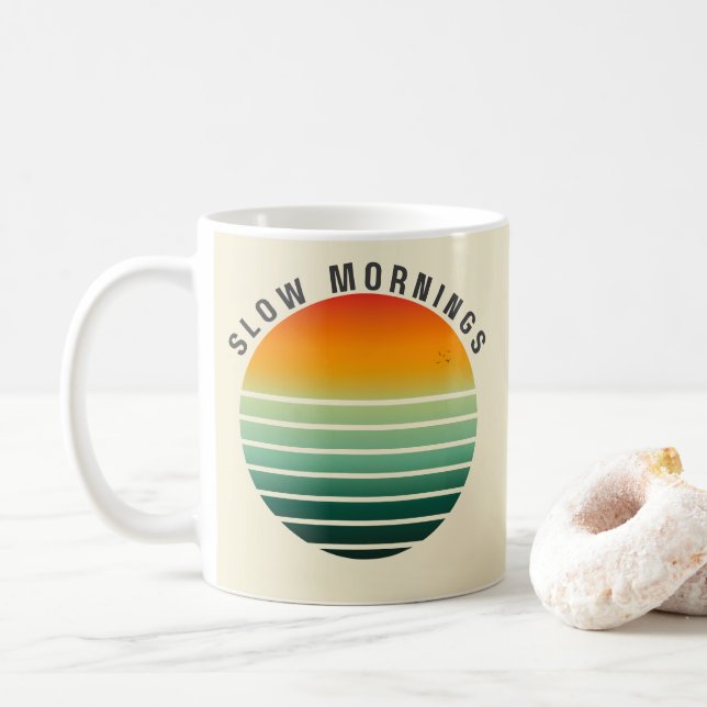 Caneca De Café Slow Mornings - Retro Aesthetic Mug (Com Donut)