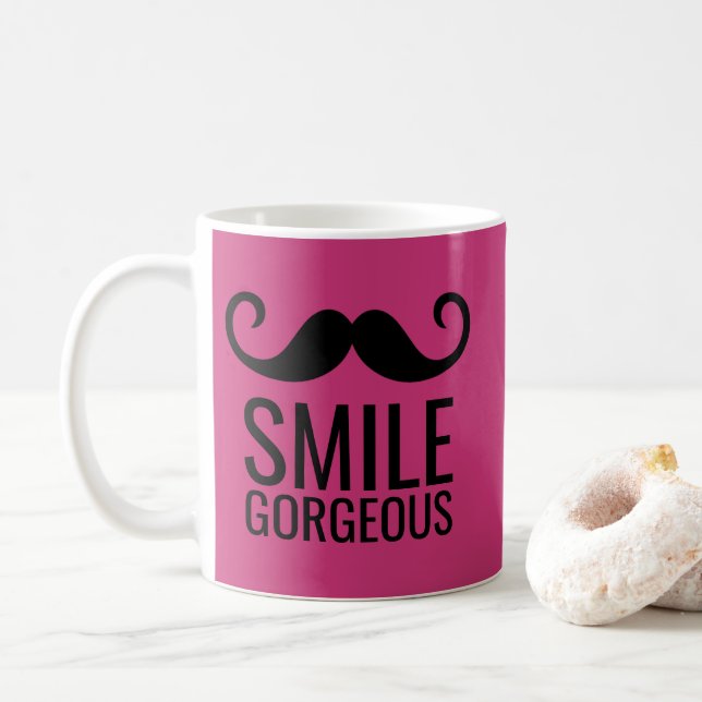 Caneca De Café SMILE Mustache Café Mug QUALQUER COR DE BASE (Com Donut)