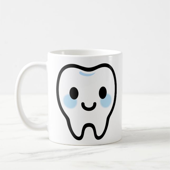Caneca De Café Smiling Tooth Character – Cute & Clean Illustratio (Esquerda)