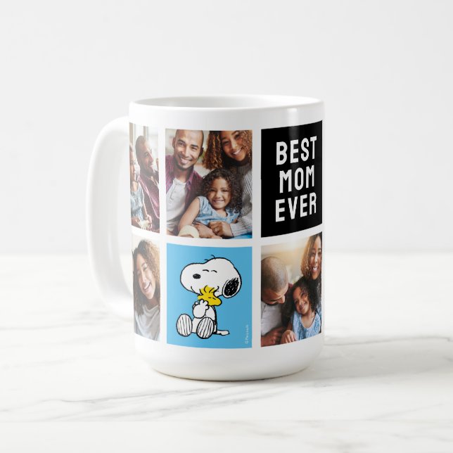 Caneca De Café Snoopy & Woodstock | Melhor Mãe Colagem Nunca (Frente Esquerda)