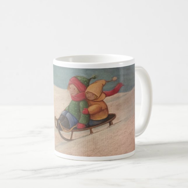 Caneca De Café Snow Sledding (Frente Esquerda)