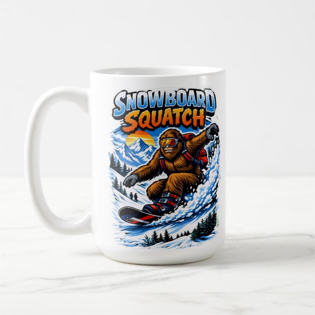 Caneca De Café Snowboard Squatch – Funny Bigfoot Snowboarding  (Esquerda)