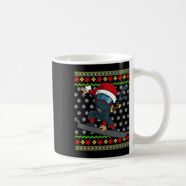 Caneca De Café Snowboard Ugly Christmas Sweater Patterno Ninja Sn (Direita)