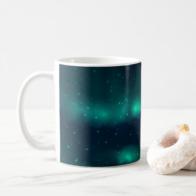 Caneca De Café Snowfall Aurora Borealis - Trabalho de arte de luz (Com Donut)