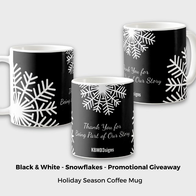 Caneca De Café Snowflake Negra e Promocional Branco (Bold Snowflake Black & White Promotional Giveaway Coffee Mug)