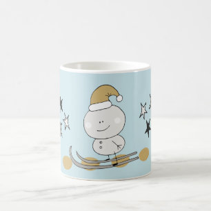 Caneca De Café Snowman De Esqui Inverno Com Estrelas
