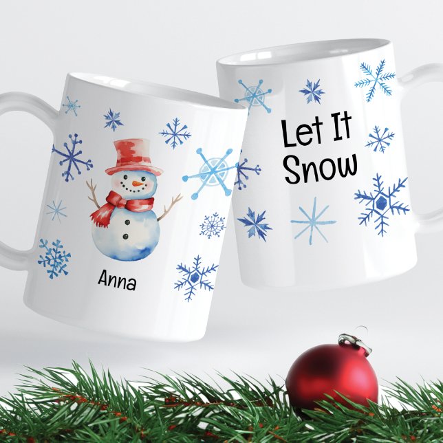 Caneca De Café Snowman De Natal Deixa-O Neve Flocos De Neve Azul (Criador carregado)