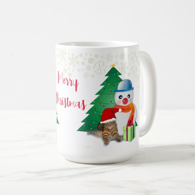 Caneca De Café Snowman e Cat Christmas (Frente Esquerda)