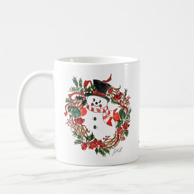 Caneca De Café Snowman e Holly Holiday Café Mug Branco (Esquerda)