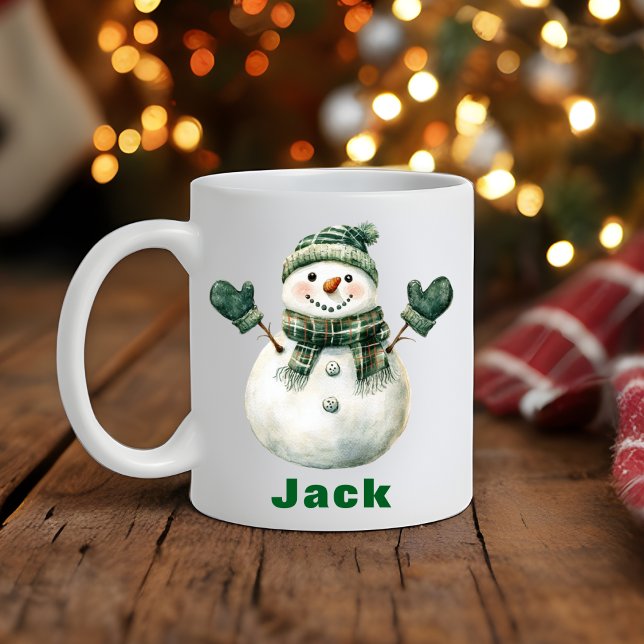 Caneca De Café Snowman Green Scarf Nome Personalizado (Christmas Snowman Green Scarf Custom Name Coffee Mug
)