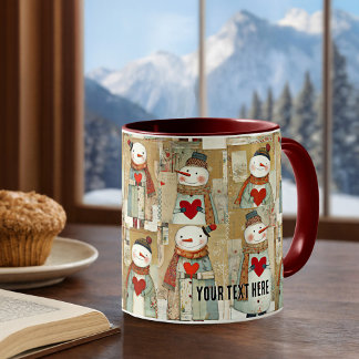 Caneca De Café Snowman Hearts Winter