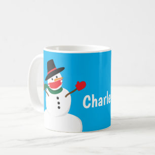 Caneca De Café Snowman no Nome Personalizado da Máscara de Covid