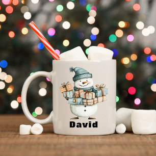 Caneca De Café Snowman Personalizado A Segurar Presentes De Natal