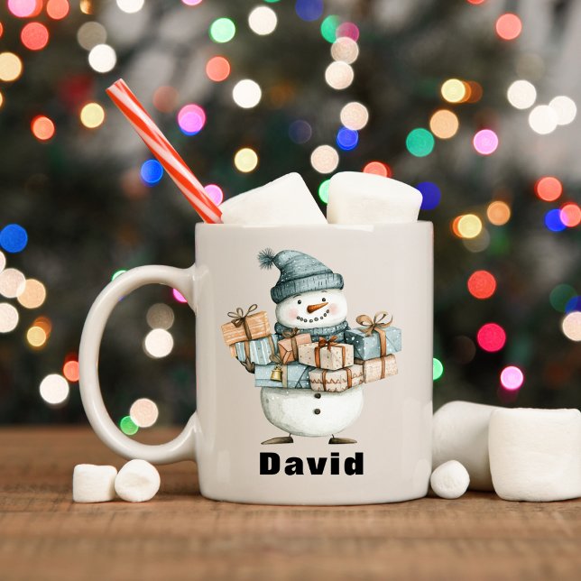 Caneca De Café Snowman Personalizado A Segurar Presentes De Natal (Personalized Snowman Holding Christmas Presents Coffee Mug
)