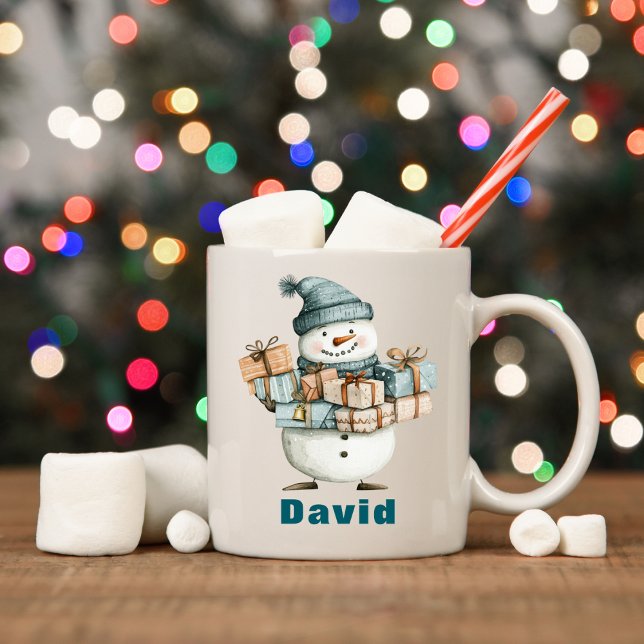 Caneca De Café Snowman Personalizado A Segurar Presentes De Natal (Personalized Snowman Holding Christmas Presents Coffee Mug
)