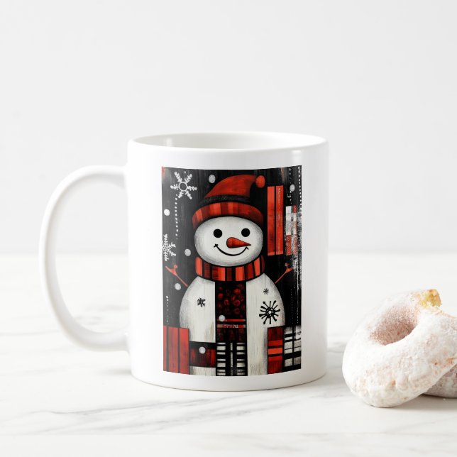 Caneca De Café Snowman Red, Black & White Holiday Chee (Com Donut)