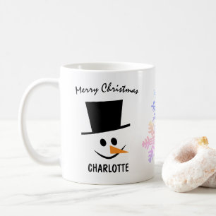 Caneca De Café Snowman Sorridente No Chapéu De Topper. Feliz Nata