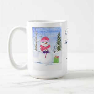Caneca De Café Snowman, um cachecol cor-de-rosa, dias de neve fel