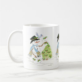 Caneca De Café Snowman with a Bluebird