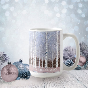 Caneca De Café Snowy Birch Trees Christmas Dusty Blue ID1003