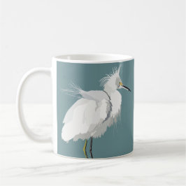 Caneca De Café Snowy Egret sobre Teal Claro