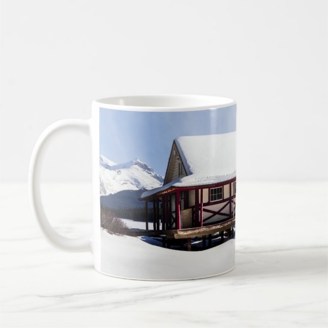 Caneca De Café Snowy Maligne Lake Boat House (Esquerda)
