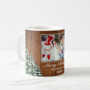 Caneca De Café Snowy Wood & Forest Rural Merry Foto de Natal
