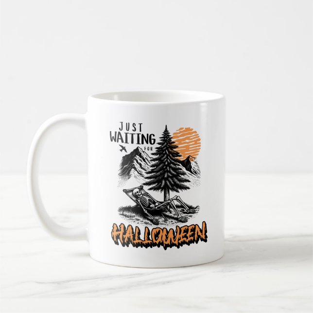 Caneca De Café Só Esperando O Esqueleto De Halloween Relaxar Verã (Esquerda)