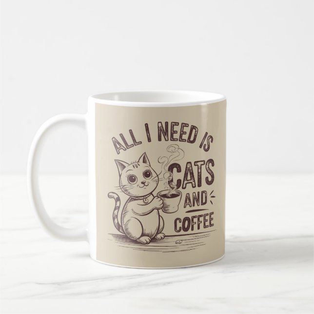 Caneca De Café Só preciso de gatos e café. (Esquerda)