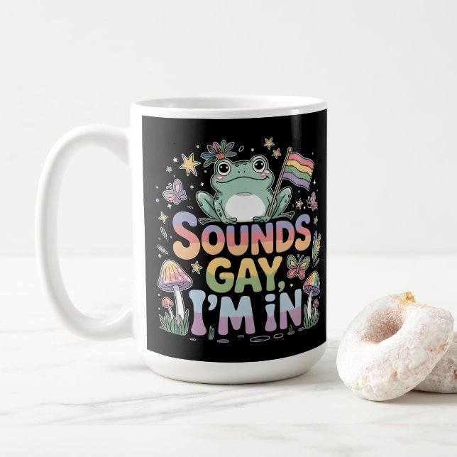 Caneca De Café Soa Gay, estou no Design Sapo (Com Donut)