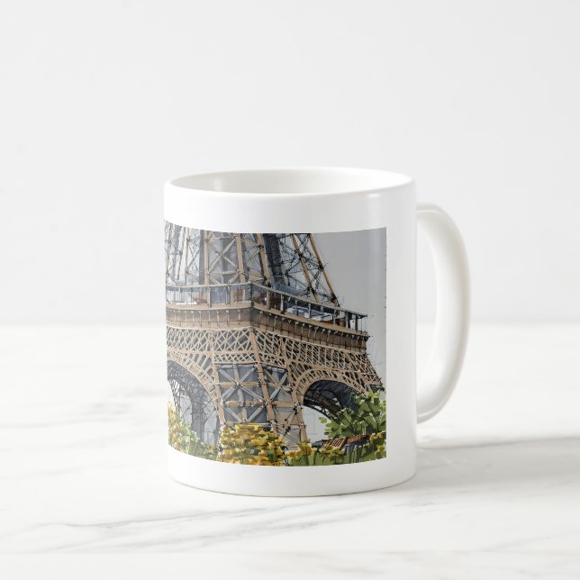 Caneca De Café Sob a Torre Eiffel – Arte Desenhada à Mão (Frente Esquerda)