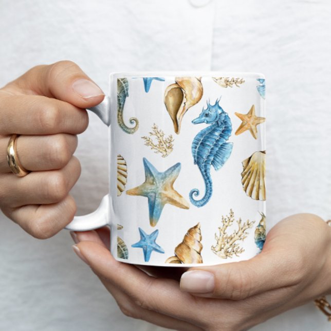 Caneca De Café Sob o mar azul e Dourado personalizado (Criador carregado)