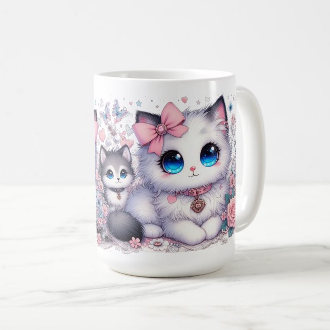 Caneca De Café Sobrecarga de gatinhos de cutena: Gato e cão de ol (Frente Esquerda)
