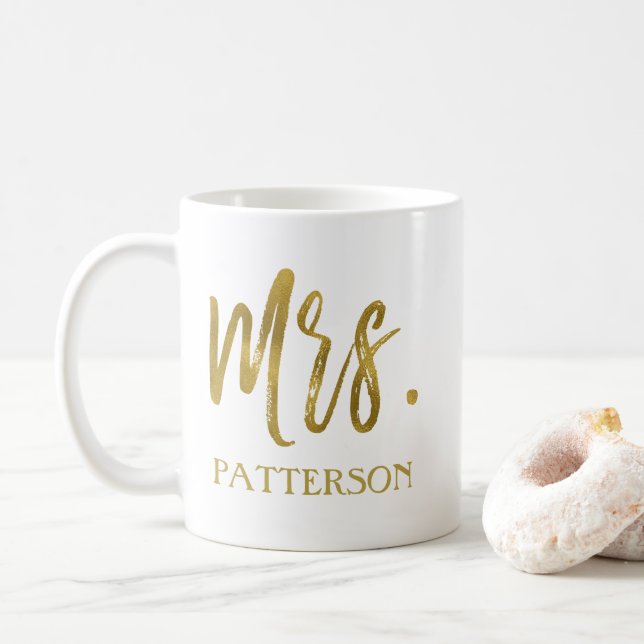 Caneca De Café Sobrenome Gold Foil Wedding Coffee Cup (Com Donut)