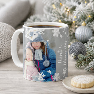 Caneca De Café Sobreposição de Fotos de Floco de Neve de Memórias