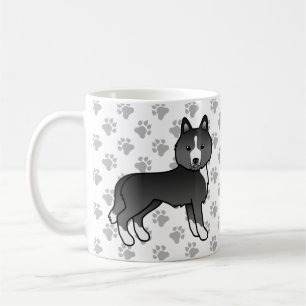 Caneca De Café Sobretudo Negra Branca de Cartoon Siberiana Cão e