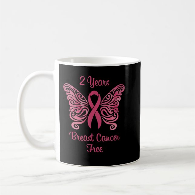 Caneca De Café Sobrevivência livre de Cancer de 2 anos no peito (Esquerda)