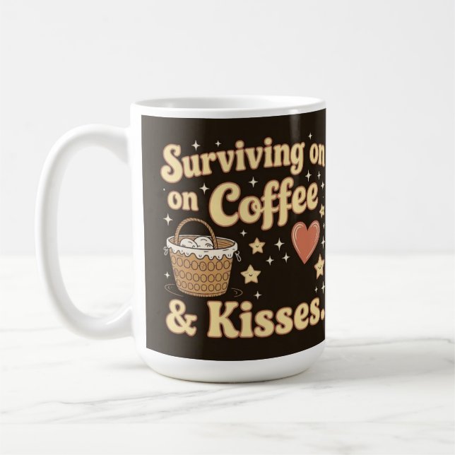 Caneca De Café Sobrevivendo com café e beijos (Esquerda)