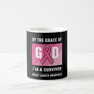 Caneca De Café Sobrevivente do câncer da mama por Deus, cristão d