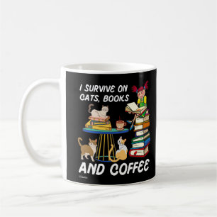 Caneca De Café SOBREVIVO EM GATOS, LIVROS E CAFÉ, Gato engraçad