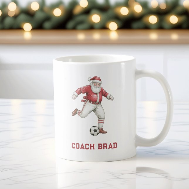 Caneca De Café Soccer Santa Personalized Christmas (Criador carregado)
