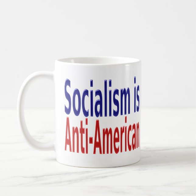 Caneca De Café Socialismo é anti-americano com texto azul vermelh (Esquerda)
