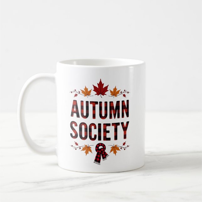 Caneca De Café Sociedade de Outono com Letreiro Xadrez no Design  (Esquerda)