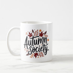 Caneca De Café Sociedade de Outono Folhas Rústicas Tipografia Out