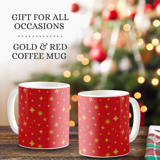 Caneca De Café Soft Glow Golden Stars & Floral Petals Pattern (Criador carregado)